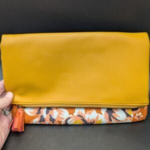 Rachel Pally clutch Reversible Purse Floral Yellow Orange Fold Zipper Pouch